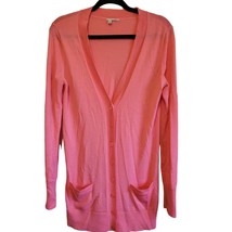 Halogen Womens Large Wool Blend Cardigan Sweater Coral Pink Button Front Pockets - £27.69 GBP