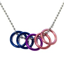 Bi Pride Freedom Rings Necklace 20&quot; Stainless Ball Chain Lgbtq Bisexual Flag New - £7.95 GBP