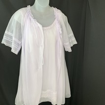 LORRAINE Nightgown Robe Peignoir Set Light Purple Sheer Lace XS USA Vintage - £47.37 GBP