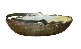 Vintage Brass Enamel Floral Basket Dish Bowl w Handle 5.25" Hammered Trinket image 4