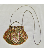 BEADED CROSS-BODY / HAND HELD CONVERTIBLE EVENING BAG w/SILVER HOOP HAND... - $9.90