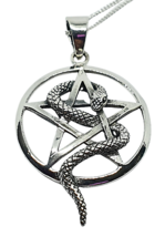 Snake Pentacle Necklace 925 Silver Pendant Pagan Wiccan 18&quot; Curb Chain Boxed - £29.99 GBP