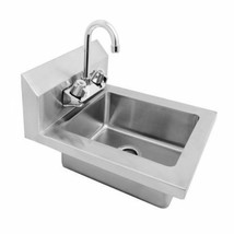 WALL MOUNT HAND SINK STAINLESS  W FAUCET SPACE SAVER  14&quot; W X 16.5&quot; D FR... - £165.13 GBP