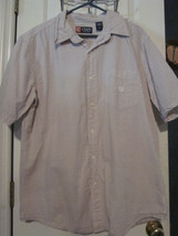 Vintage CHAPS Size L Beige Check Seersucker SS Button Down Shirt w Pkt - £5.49 GBP