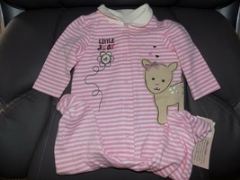 Little Dear Pink/White Striped Sleeper 3/6 Months Girls NEW - $14.40