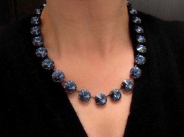 Swarovski Necklace, Denim Blue, Siam Red, Rivoli 14mm, Choker, Crystal, Cupchain - £113.78 GBP