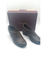 Clarks Women Grey Leather Genette Rise Side Zip Block Heel Shoes 7.5 M 2... - £31.02 GBP