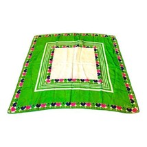 Echo Heart Border Green Designed Silk Scarf 26.5”x27.5” Vintage Color Bleed SEE - £22.40 GBP