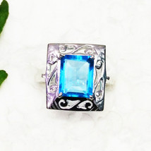925 Sterling Silver Blue Topaz Ring Gemstone Jewelry Handmade Jewelry - £34.98 GBP