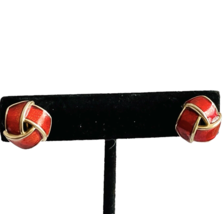 Vintage Avon Earrings Clip on Red Enamel Silver Tone Small Knot .5&quot; Career - £14.81 GBP