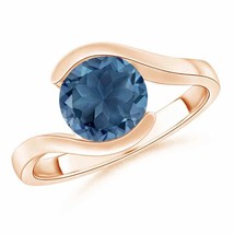 Solitaire Round London Blue Topaz Bypass Ring in 14K Rose Gold Ring Size 8 - £344.00 GBP