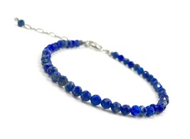 Genuine Lapis lazuli Natural Color 925 Silver adjustable Bracelet  USA S... - £12.65 GBP