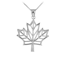 925 Sterling Silver Open Design Maple Leaf Pendant Necklace - £26.17 GBP+