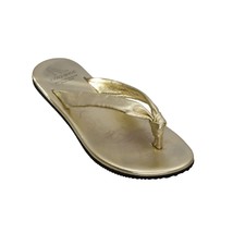 10022 Shoe Saks Fifth Avenue Sandals Womens 7 1/2 Gold Flip Flop Thong Itay Box - £25.56 GBP