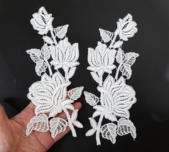  1 pair Flower White Emb Lace Patch Neckline Collar Motif Applique need ... - $7.99