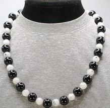 Genuine Onyx and Rainbow Moonstone Necklace - Gifts for Men/Women - 14mm and 10m - £49.54 GBP