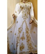 Stylish White Kaftan Dress Moroccan Dubai Long Gown Farasha Abaya New Fancy - $77.00