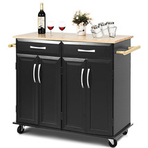 Rolling Kitchen Trolley Island Cart Wood Top Storage Cabinet Utility w/ Drawers - £249.12 GBP