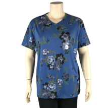 American Rag Women&#39;s Short Sleeve Blue Floral V-neck T-Shirt Nwt Xl - £10.47 GBP