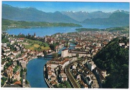 Postcard Luzern Lucerne Mit dem Flugzeug Uber Switzerland - $2.41