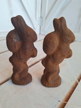 2 Vintage Primitive Bunny Rabbits Rustic Farmhouse Resin Aged Figurines 5&quot;Tall - £14.33 GBP