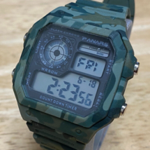 Panars Mens 50m Military Green Square Digital Quartz Alarm Chrono Watch~New Batt - £15.14 GBP