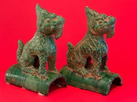 Antique Chinese Guardian Fu Lion Ceramic Roof Tiles with Jian Ding Export Seal - £1,127.73 GBP