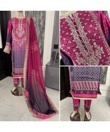 Pakistani Hot Pink 3 Pcs Fancy  Shamoz Silk Dress with thread embroidery ,M - $123.75