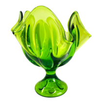 Viking Glass Epic 6 Pedal Compote MCM Avocado Green Pedestal Bowl 6.75x5... - $110.33