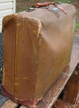 Very vintage leather and hard canvas suitcase - £79.89 GBP
