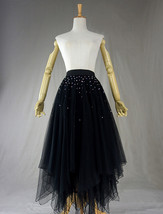 Black Layered Tulle Skirt Outfit Women Plus Size A-line Long Tulle Skirt image 1