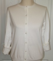 Lands End  Women&#39;s LS Supima Crew Cardigan Sweater White New - $39.99
