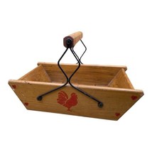 Rustic Rectangle Wood Basket Wood Wire Handle Farmhouse Country Chicken Rooster - £14.23 GBP
