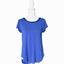 Premise Studio Women&#39;s High Low Casual Top Size M Short Sleeve Blue Stretch - £17.50 GBP