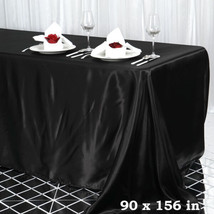 Black 90X156&quot;&quot; Rectangle Satin Tablecloth Wedding Party Home Banquet Linens Home - £18.95 GBP