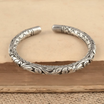 925 sterling silver handmade chitai work design wrist bangle cuff kada n... - $123.74