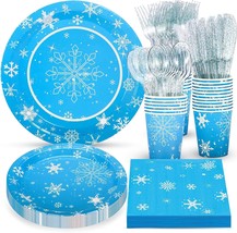Frozen Birthday Party Supplies Christmas Snowflake Party Plates Cups Nap... - £28.05 GBP