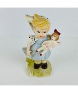 Blond Hair Girl Polka Dot Hair Scarf Blue Dress Porcelain Figure With Do... - £12.02 GBP
