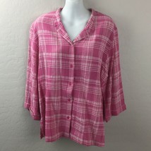 Blair Womens Pink Plaid Button Down Shirt Top Cropped Sleeves 100% Cotto... - $24.99