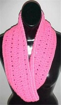 Hand Crochet Pink with White Trim Loop Infinity Circle Scarf/Neckwarmer NEW - £7.50 GBP