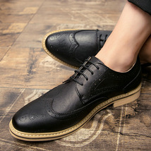 Black Leather Shoes Men&#39;s Handmade Brogue Toe Lace Up Premium Quality Tan Sole - £100.64 GBP