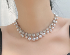Pearl fringe crystal bride collarbone necklace female light luxury niche... - £15.47 GBP