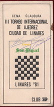 1981 Karpov Spassky Signed 2 Chess Grandmasters World Champion Linares Russia - £2,893.26 GBP