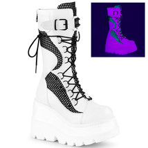 DEMONIA SHAKER-70 Women&#39;s  4&quot; Wedge Platform Lace-Up Mid Calf White Boots - $117.95