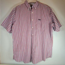 Chaps Mens Button Down Shirt 2XL Short Sleeve Easy Care Red White Blue Plaid - £11.14 GBP