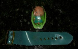 Vtg Liddle Kiddle Style Doll in a Locket Plastic Watch Band Pink Hair Blue Dress - £24.38 GBP