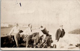 RPPC Men Posing with Large Artillery Cannon Real Photo Postcard J21 - £7.43 GBP