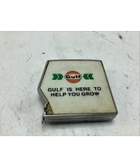 Vintage Lufkin Gulf Oil Co Advertising Tape Measure Metal Case White Clad - $15.38 CAD