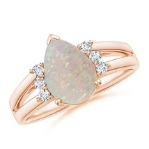 ANGARA Pear Opal Ring with Triple Diamond in 14K Gold... - £658.55 GBP