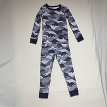 Dinosaur Camouflage Pajamas Boys 5 Gray Neon Green Set PJs Cozy Warm Spring - £9.31 GBP